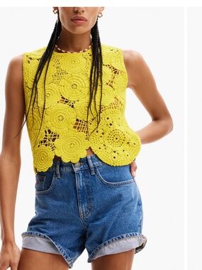Desigual Cotton Crochet Top Size M